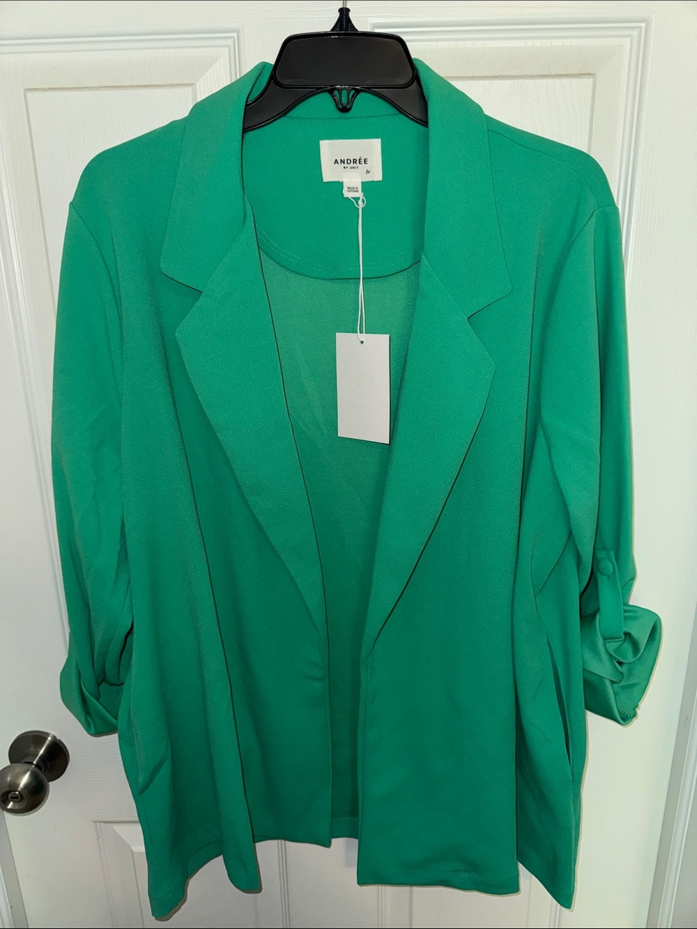 NWT ANDREE BY UNIT Emerald Open-Front Blazer